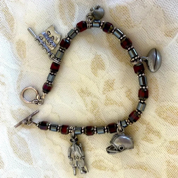 NWT Sports Buccanner Pirate Handmade Bracelet with Cute Silverplated charms - Picture 1 of 6
